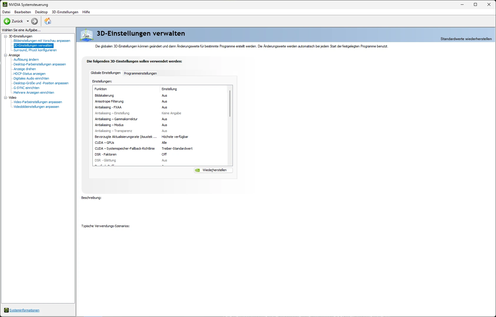 NVIDIA Einstellungen Screenshot 1